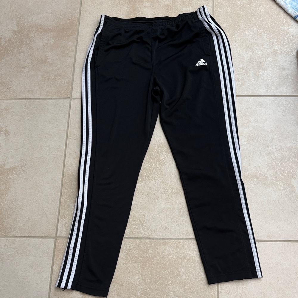 Adidas Mens Black Joggers with White Stripes